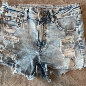 AE NEXT LEVEL STRETCH HIGH-WAISTED RIPPED JEAN SHORTS
